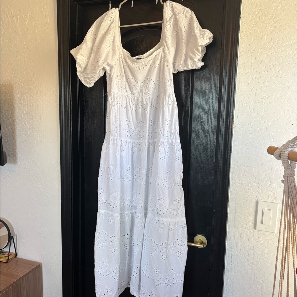 Elegant White Eyelet Midi Dress